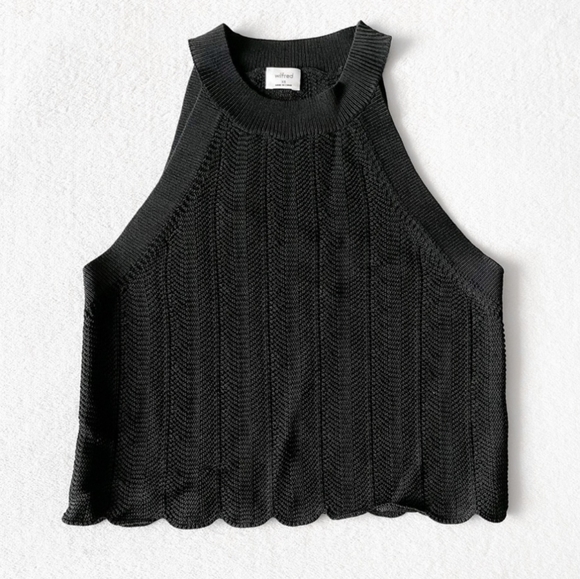 AritziaWilfred tank in black. Size small. Crocheted. scalloped bottom edge. EUC - Picture 1 of 8